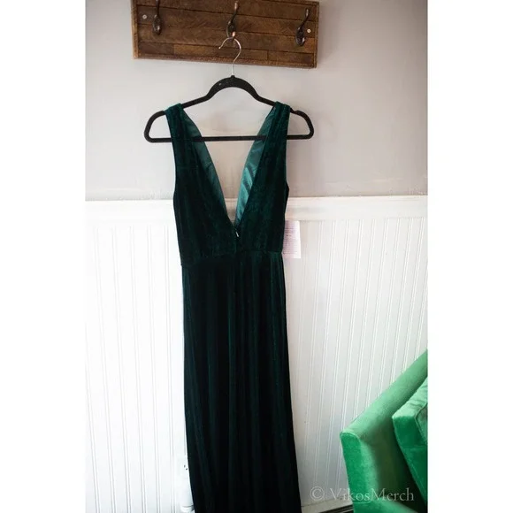 BHLDN Jenny Yoo Logan Velvet Maxi Dress Emerald 4 10, 12 NEW - Picture 4 of 5